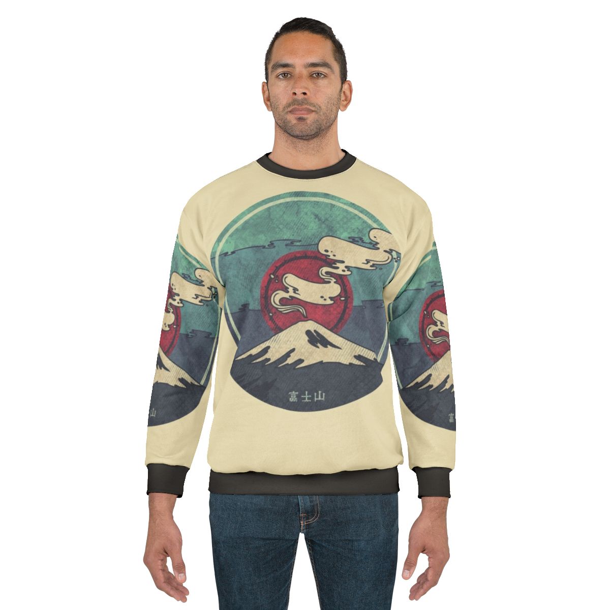 Japanese Mountain Landscape Sweatshirt with Minimalist Nature Design