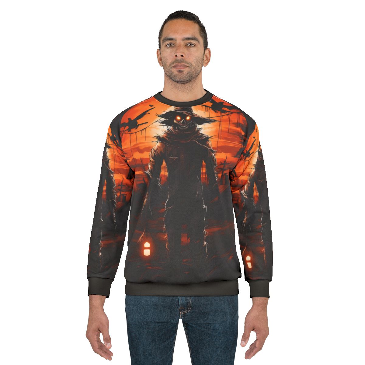 Terrifying full moon and scarecrow halloween sweatshirt