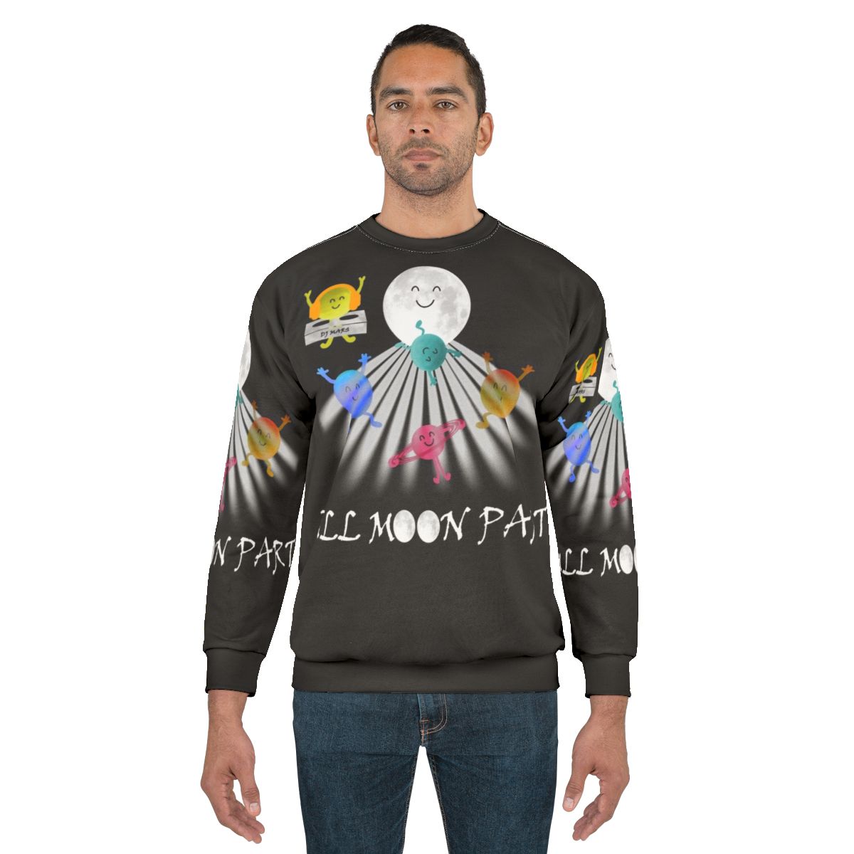 Colorful sweatshirt with full moon party design