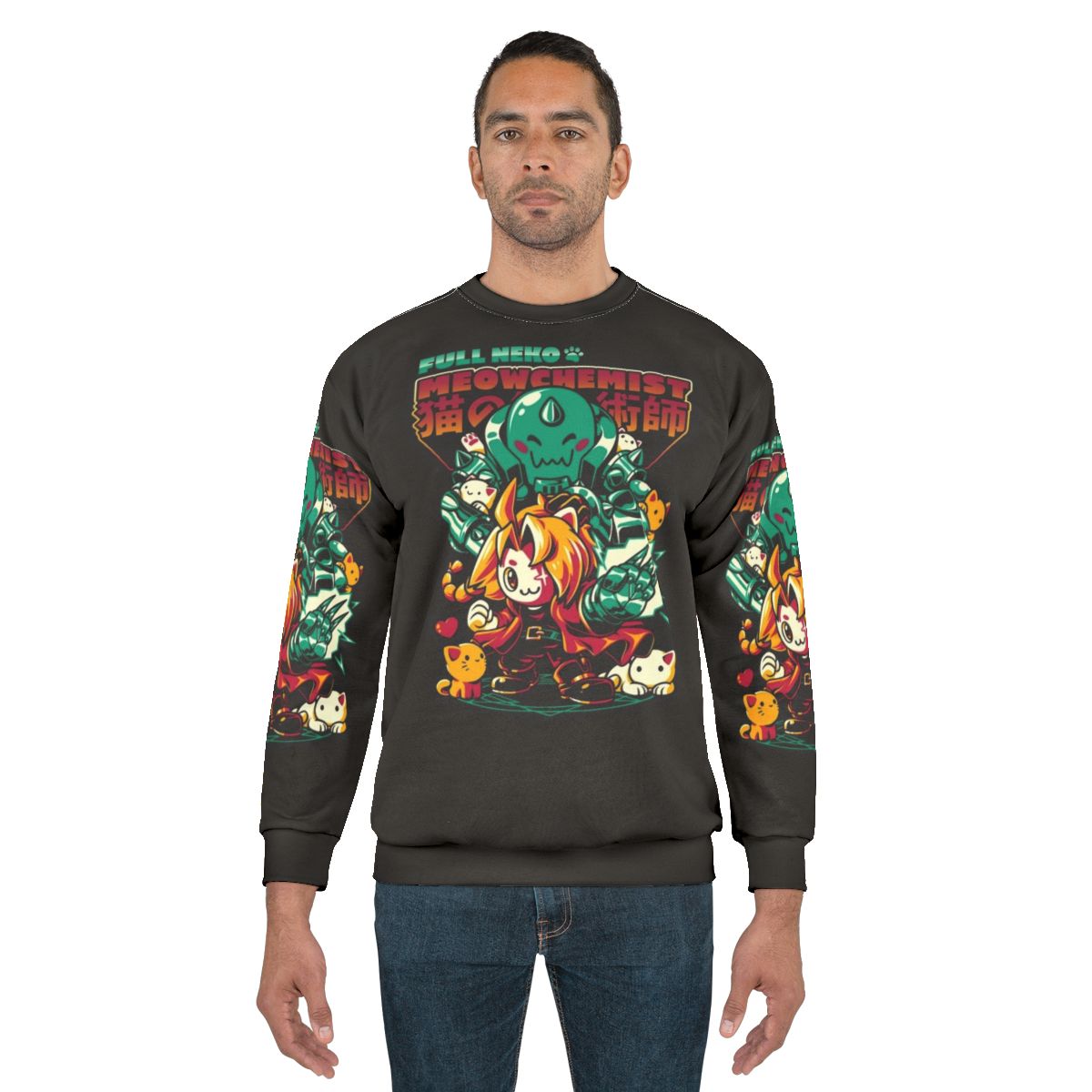 Neko Meowchemist Anime Sweatshirt featuring a cat-themed alchemist design