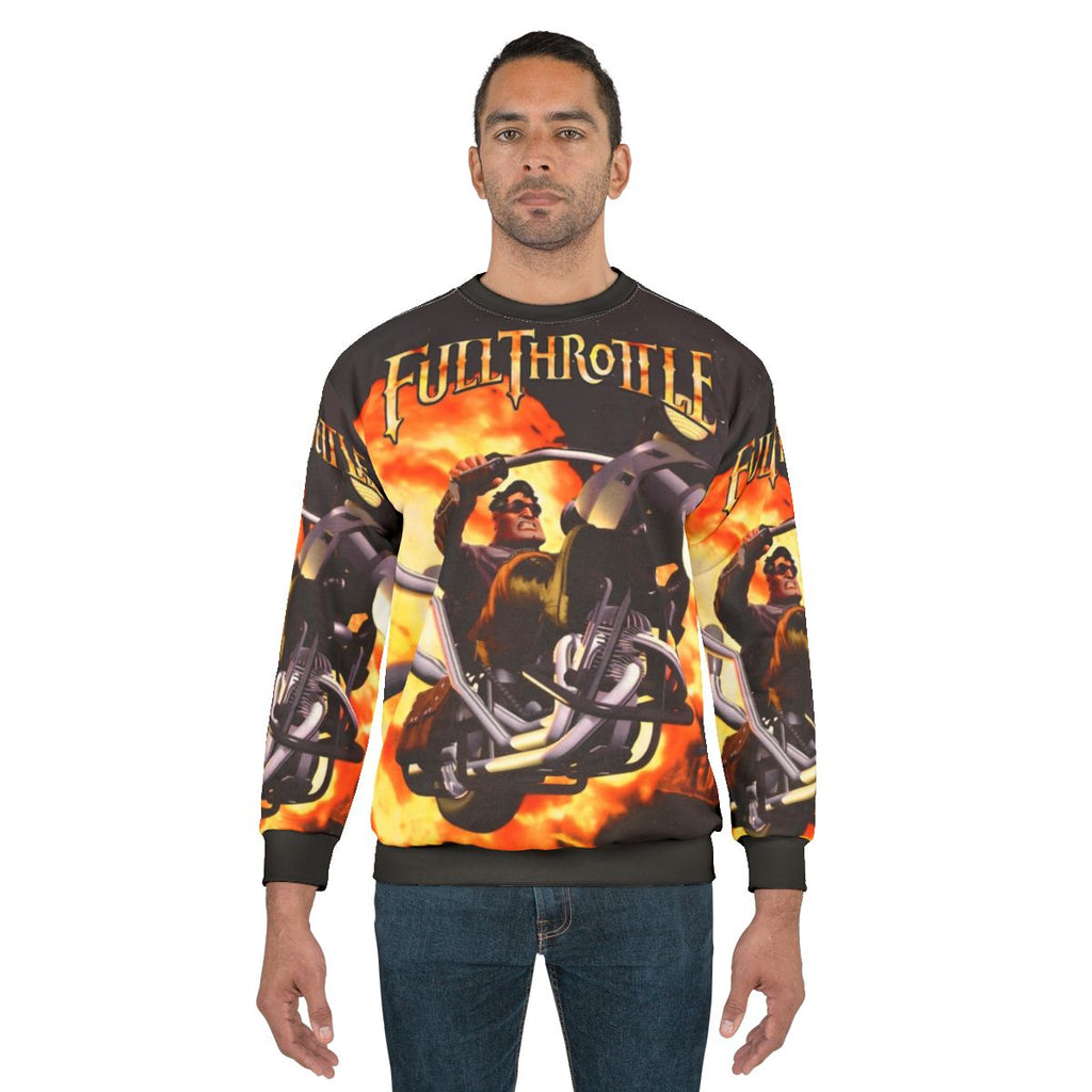 Retro gaming inspired full throttle graphic sweatshirt