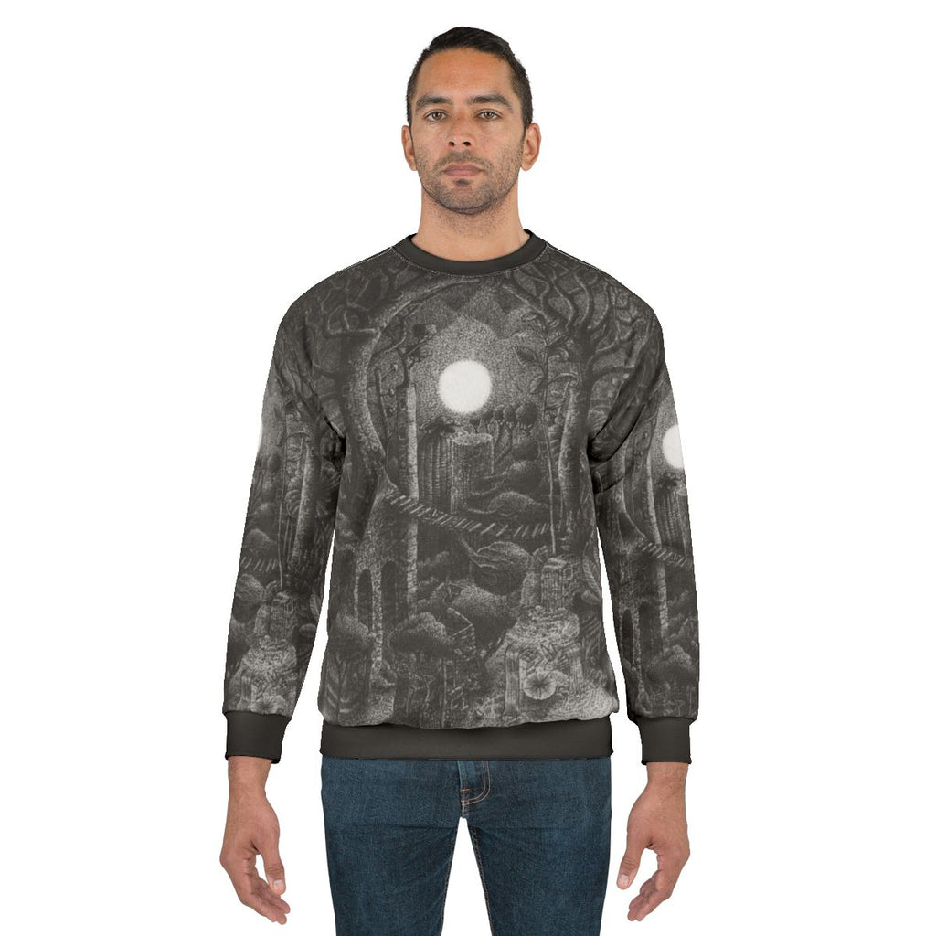 Full Tree Moon Sweatshirt with Ink Drawing Design