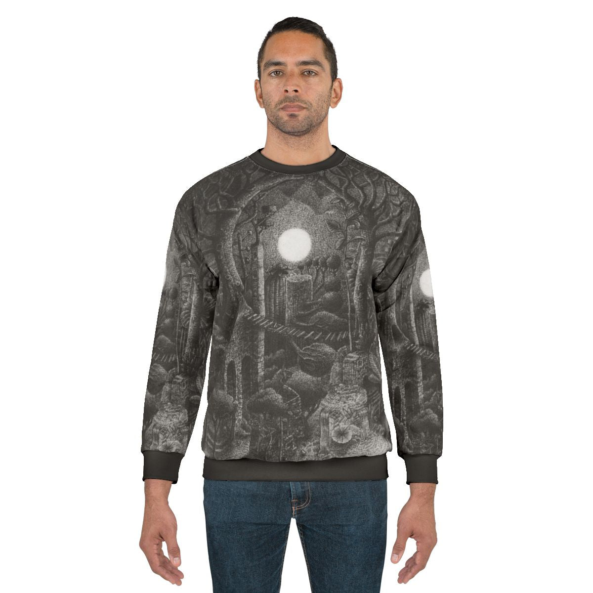 Full Tree Moon Sweatshirt with Ink Drawing Design