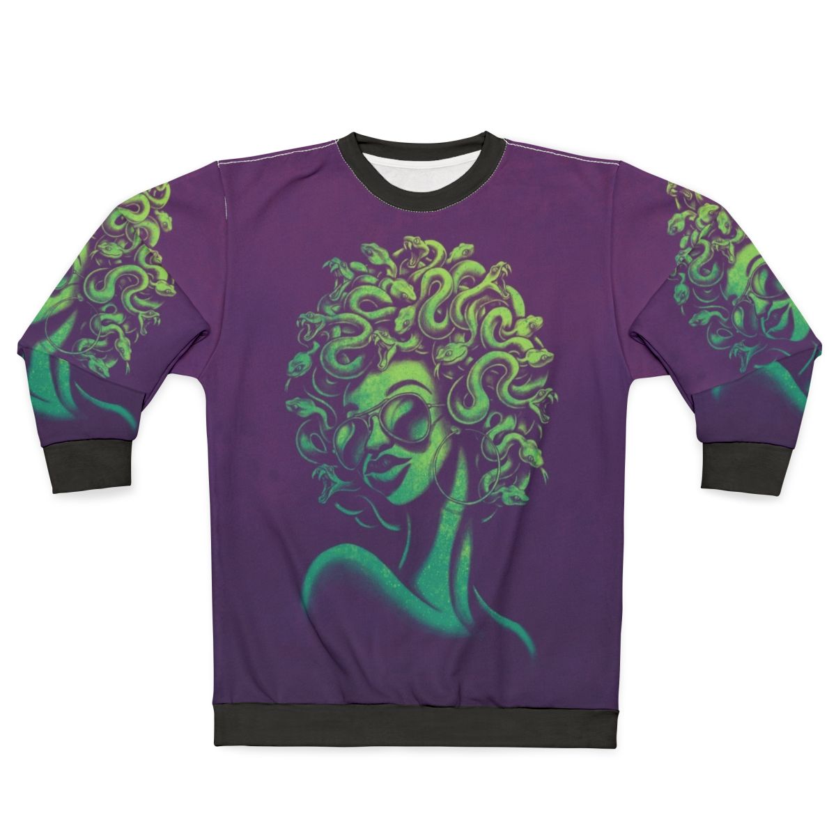 Funky medusa sweatshirt with retro afro hair design