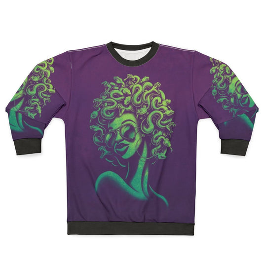Funky medusa sweatshirt with retro afro hair design