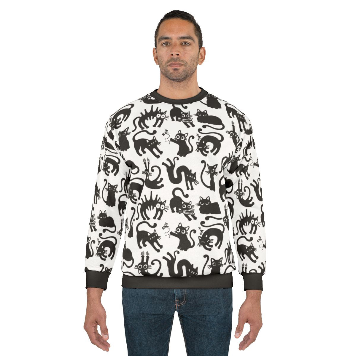 Minimalist black and white cat graphic sweatshirt