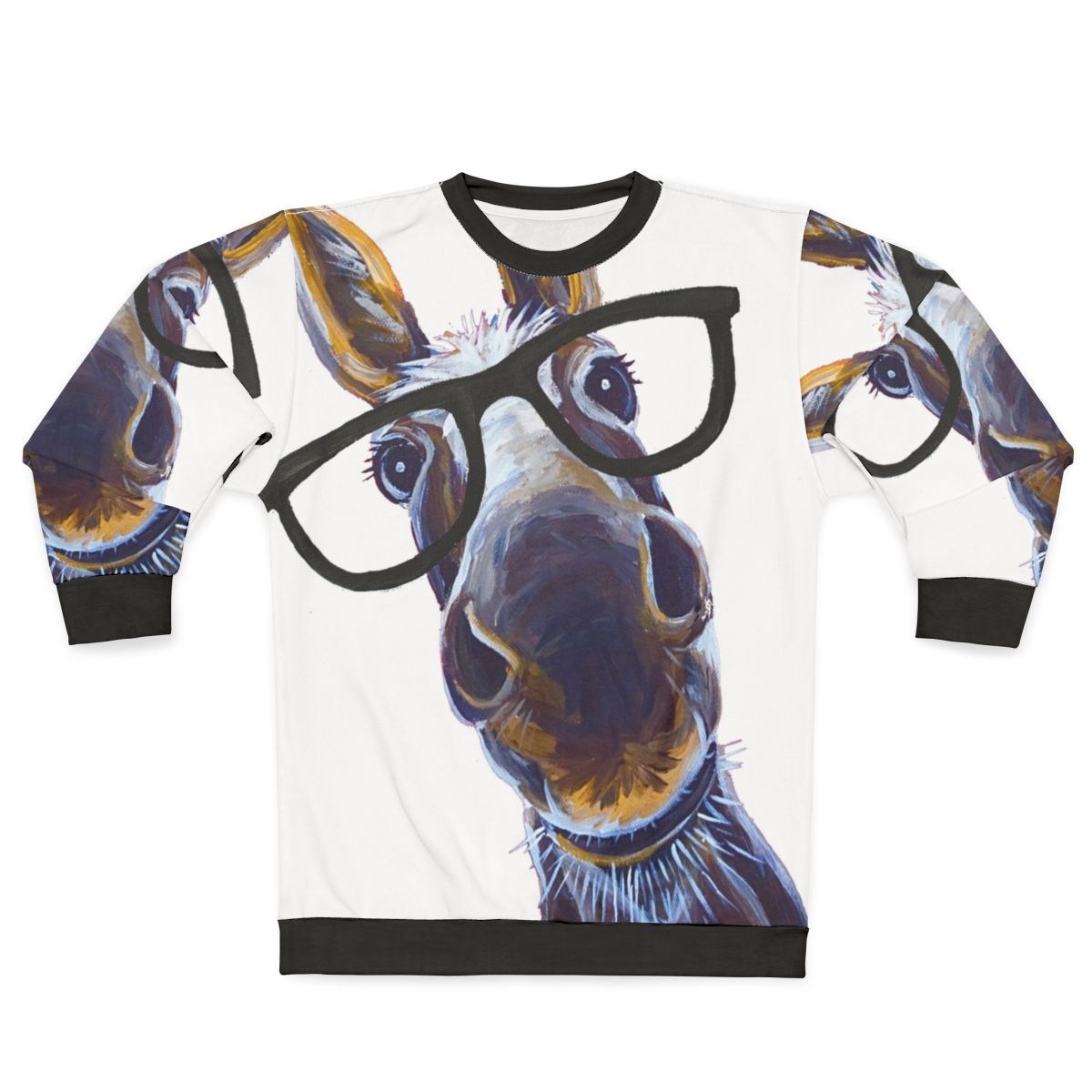 Funny smart donkey with glasses wearing a sweatshirt