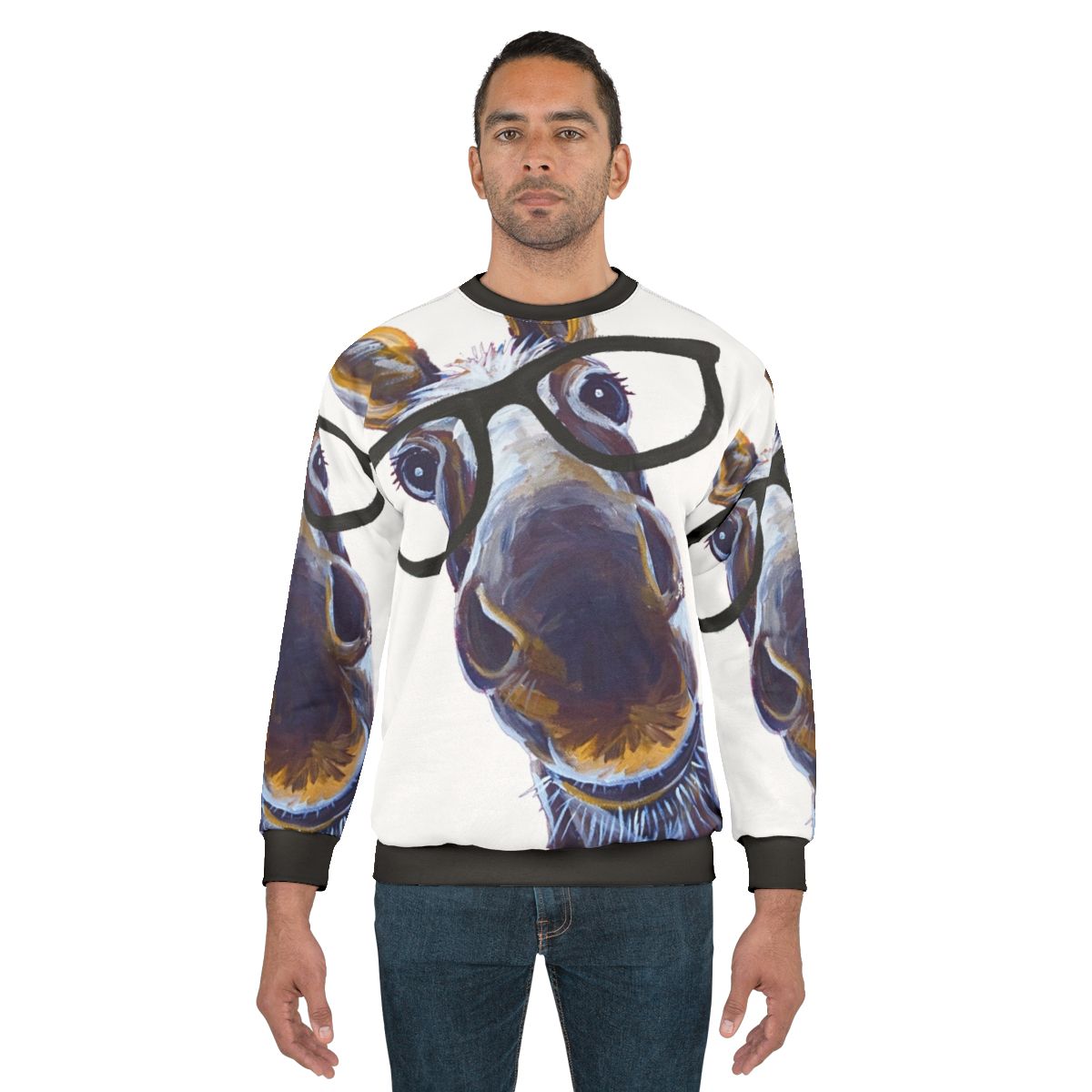Funny smart donkey with glasses wearing a sweatshirt