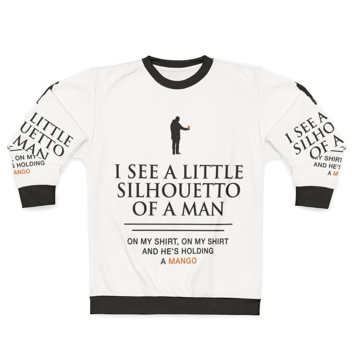 Mango-themed sweatshirt with funny music lyrics