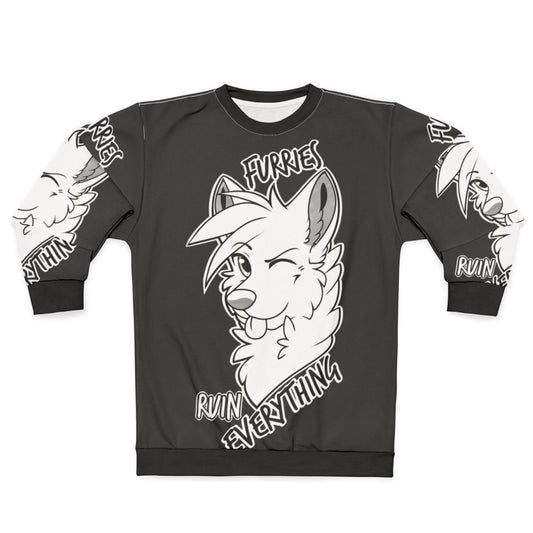 Furry-themed sweatshirt with "Furries Ruin Everything" quote