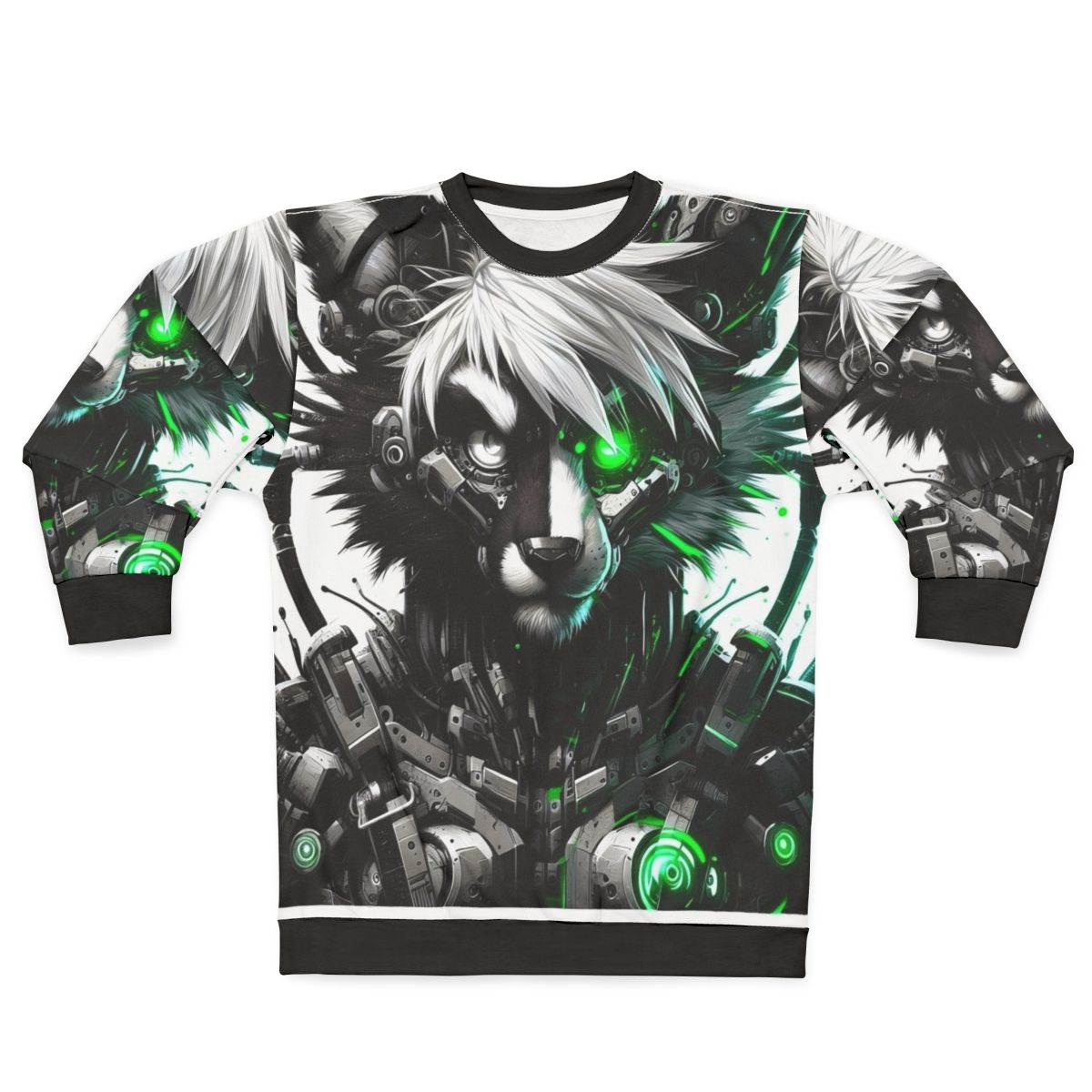 Cybernetic furry sweatshirt with an anthro wolf design