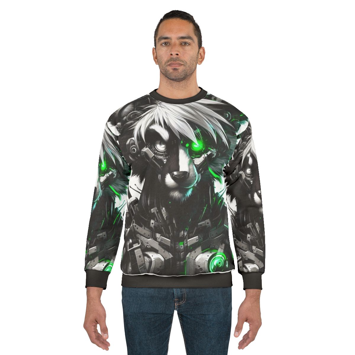 Cybernetic furry sweatshirt with an anthro wolf design