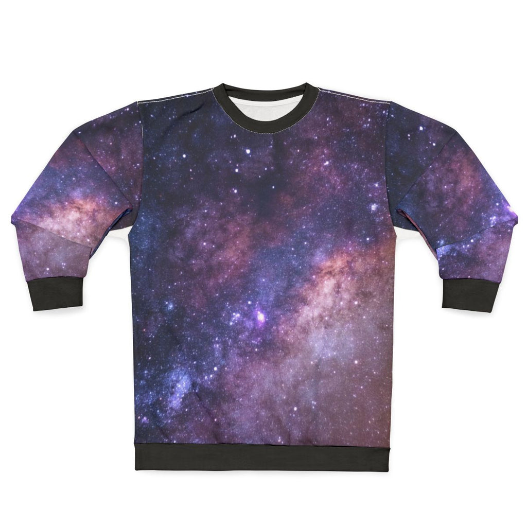 Galaxy print sweatshirt with stars and nebulae