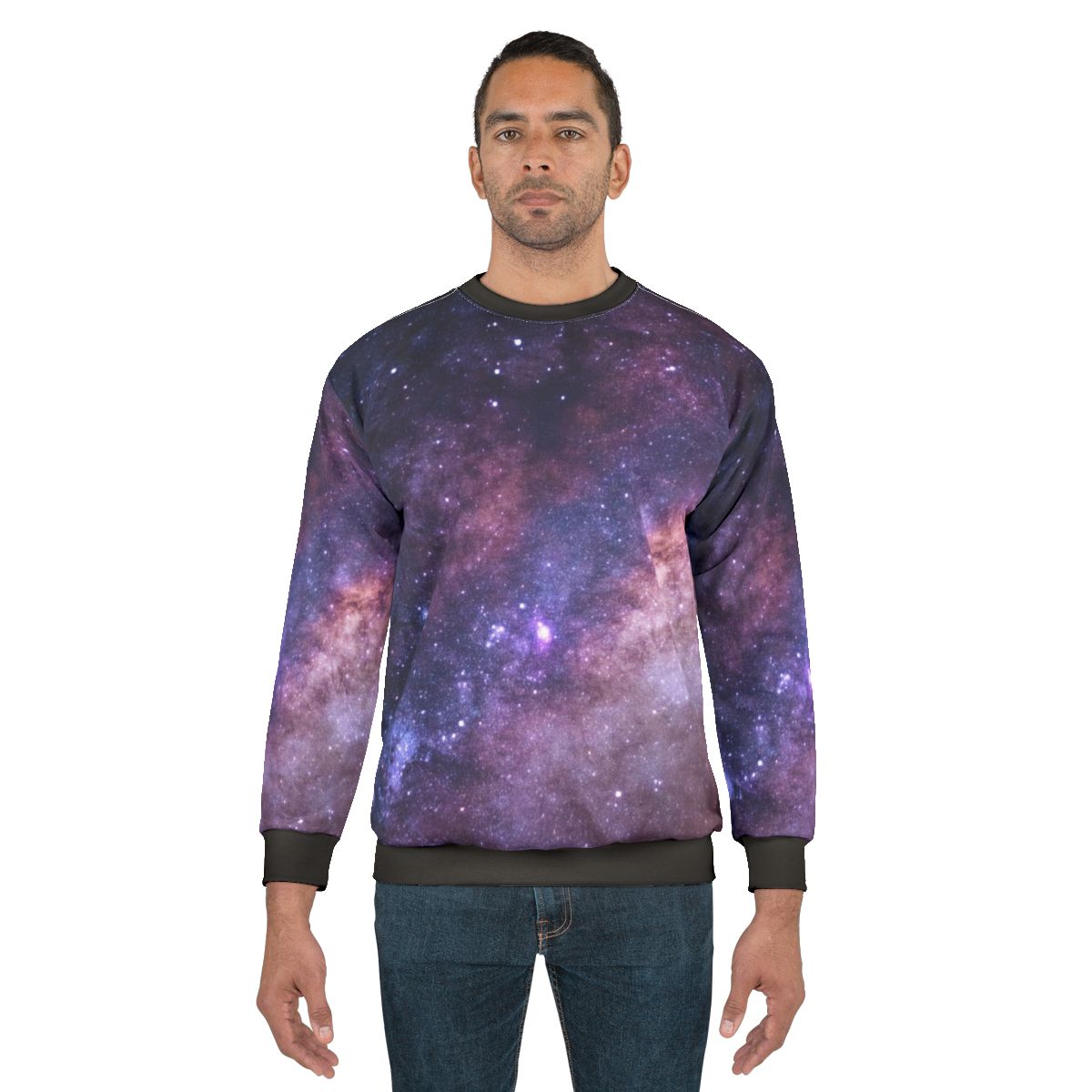 Galaxy print sweatshirt with stars and nebulae