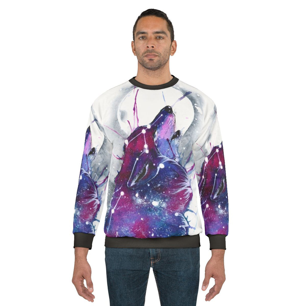 Galaxy Wolf Sweatshirt with Cosmic Animal Print Design