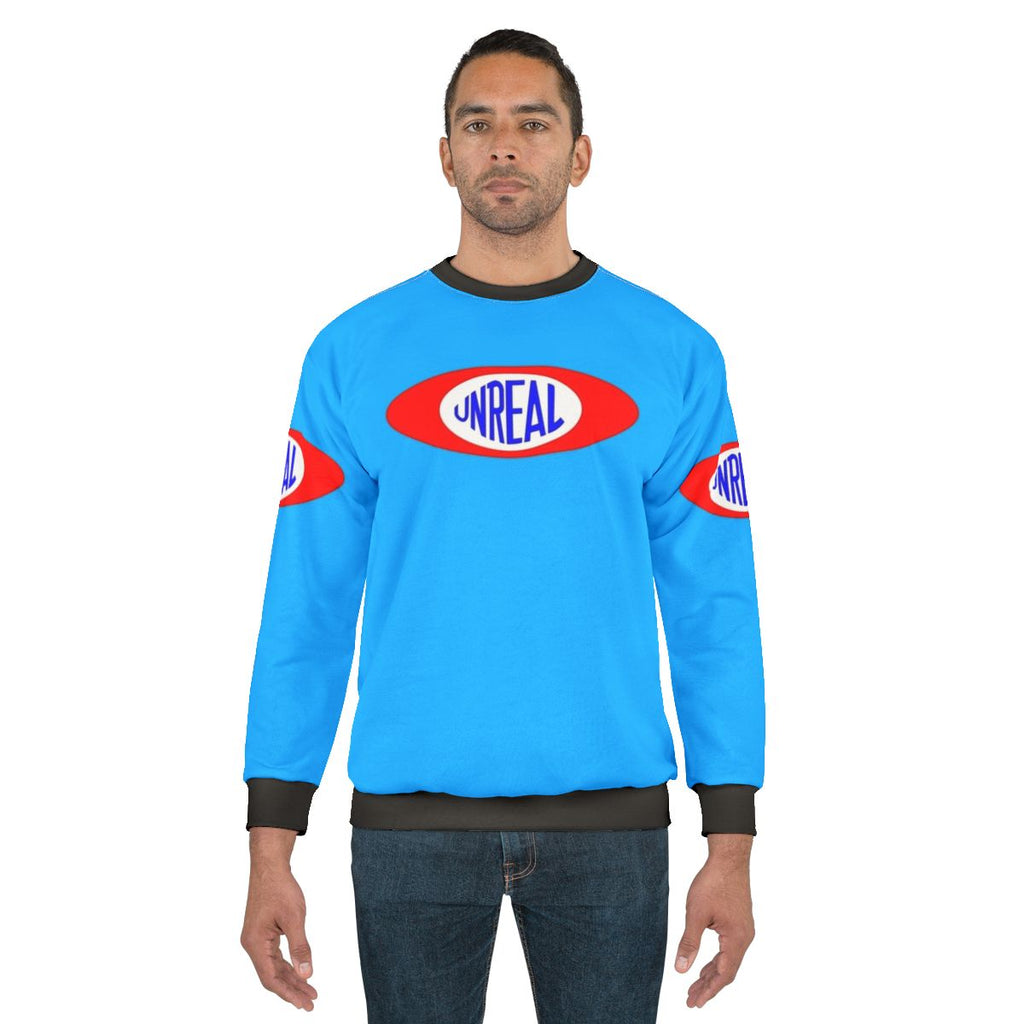 Retro gaming sweatshirt with 1970s rave inspired graphics