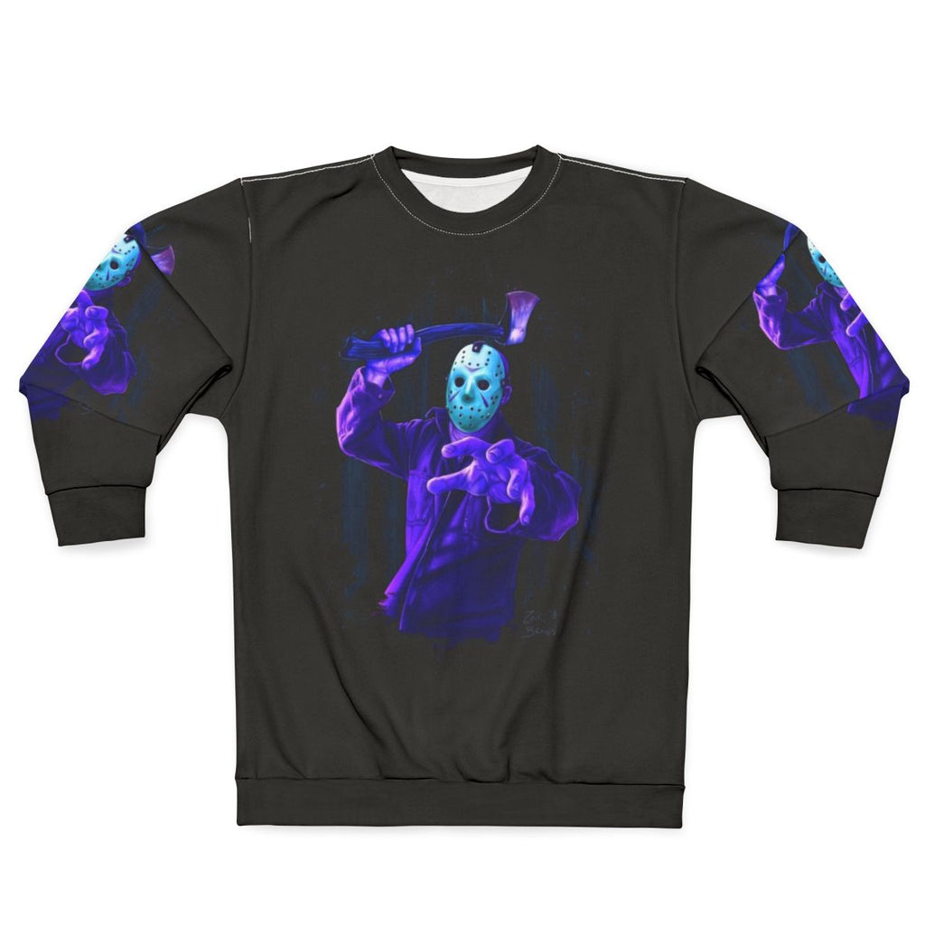 Retro horror 8-bit "Game Over" sweatshirt featuring Jason Voorhees from Friday the 13th