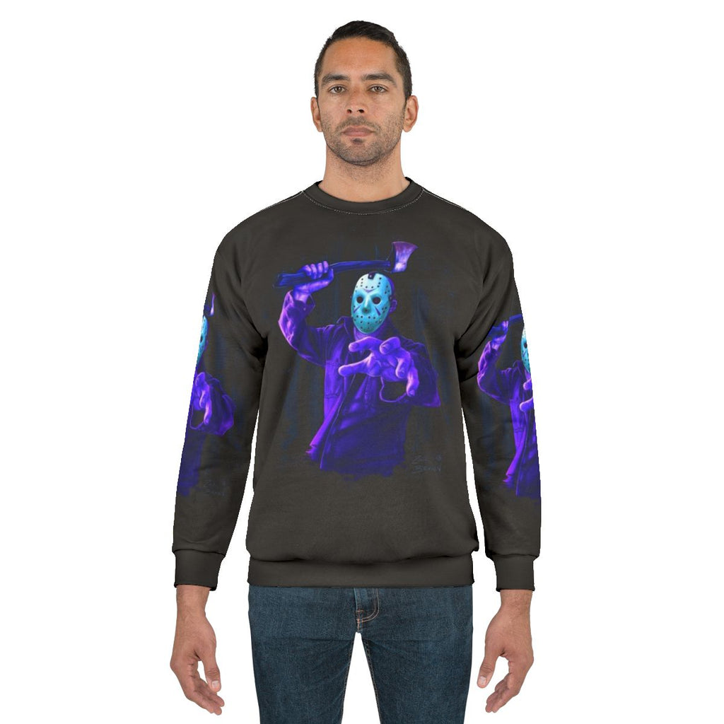 Retro horror 8-bit "Game Over" sweatshirt featuring Jason Voorhees from Friday the 13th
