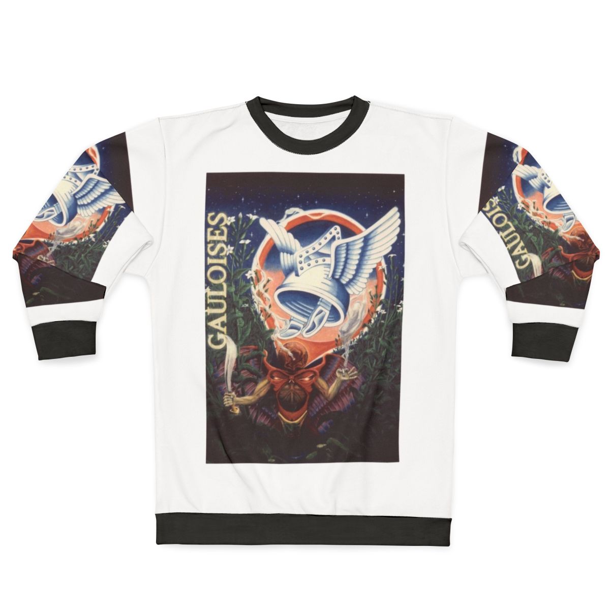 Vintage Gauloises graffiti sweatshirt with Norse mythology inspired design