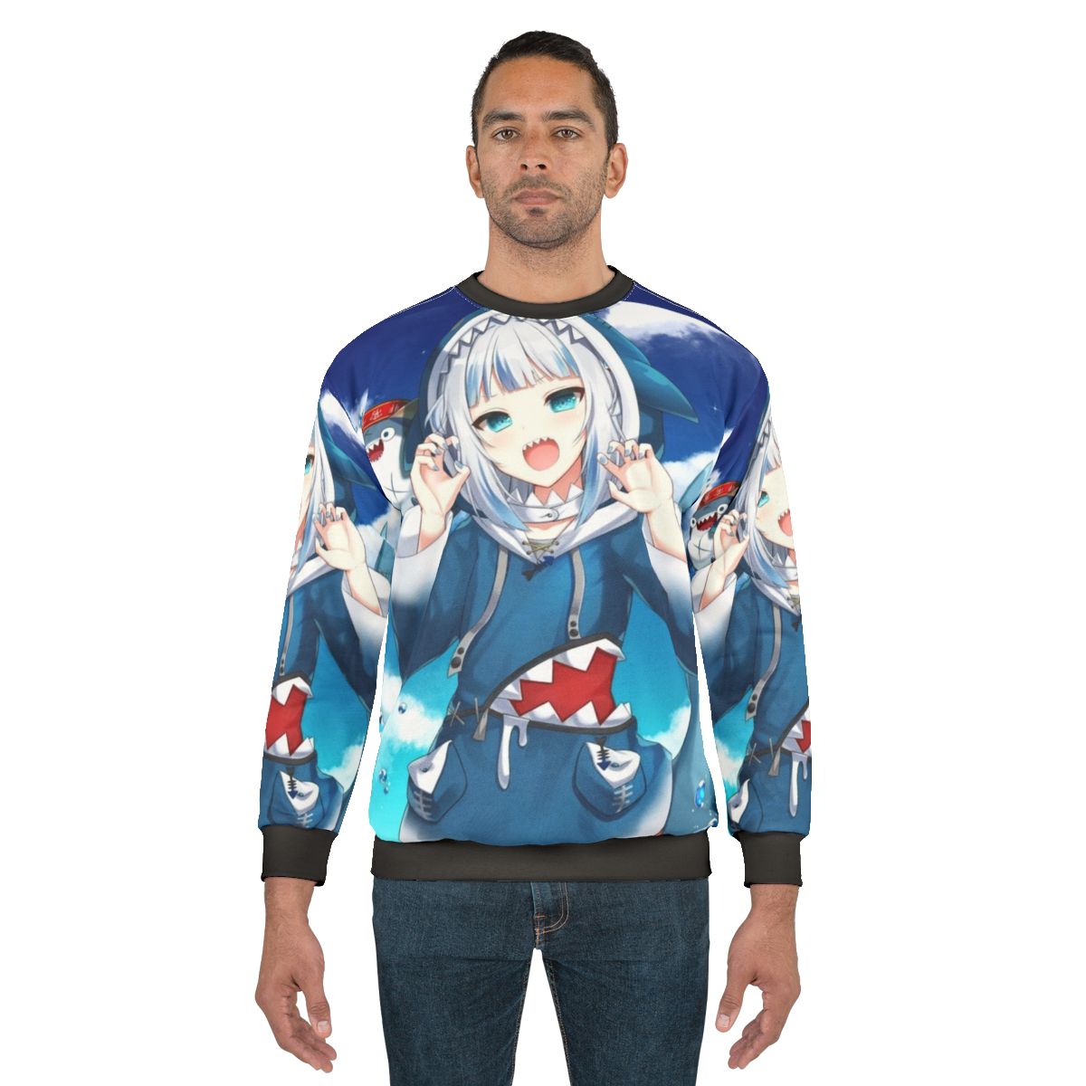 Gawr Gura Hololive Anime Sweatshirt featuring a kawaii chibi design