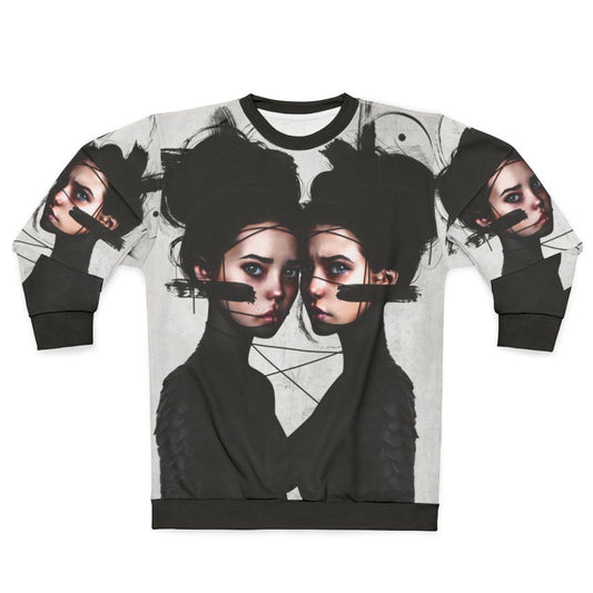 Gemini Zodiac Sweatshirt with Realistic Portrait Design