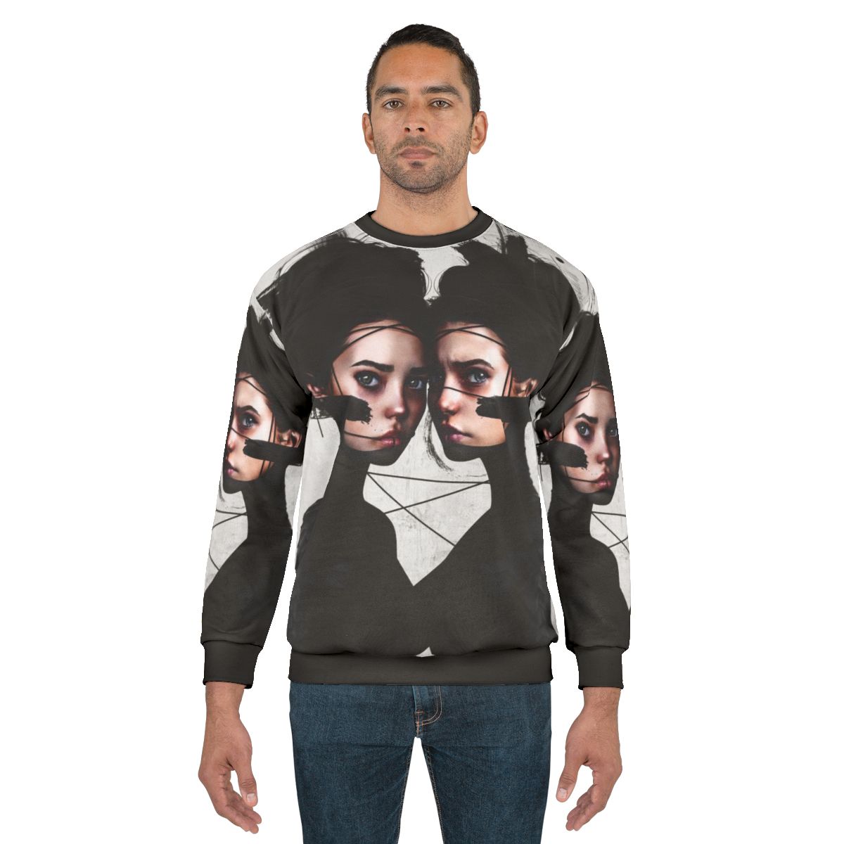 Gemini Zodiac Sweatshirt with Realistic Portrait Design