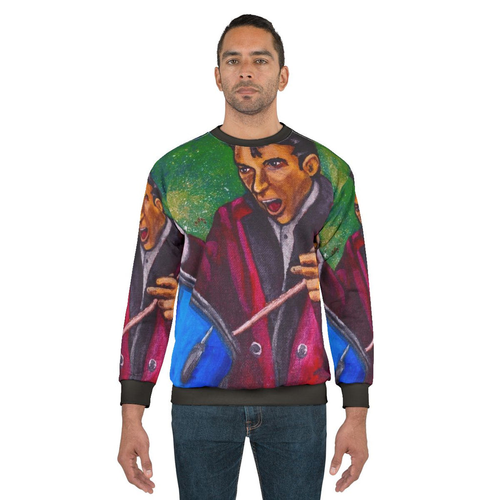 Gene Krupa Drummer Sweatshirt with Jazz Musician Graphic