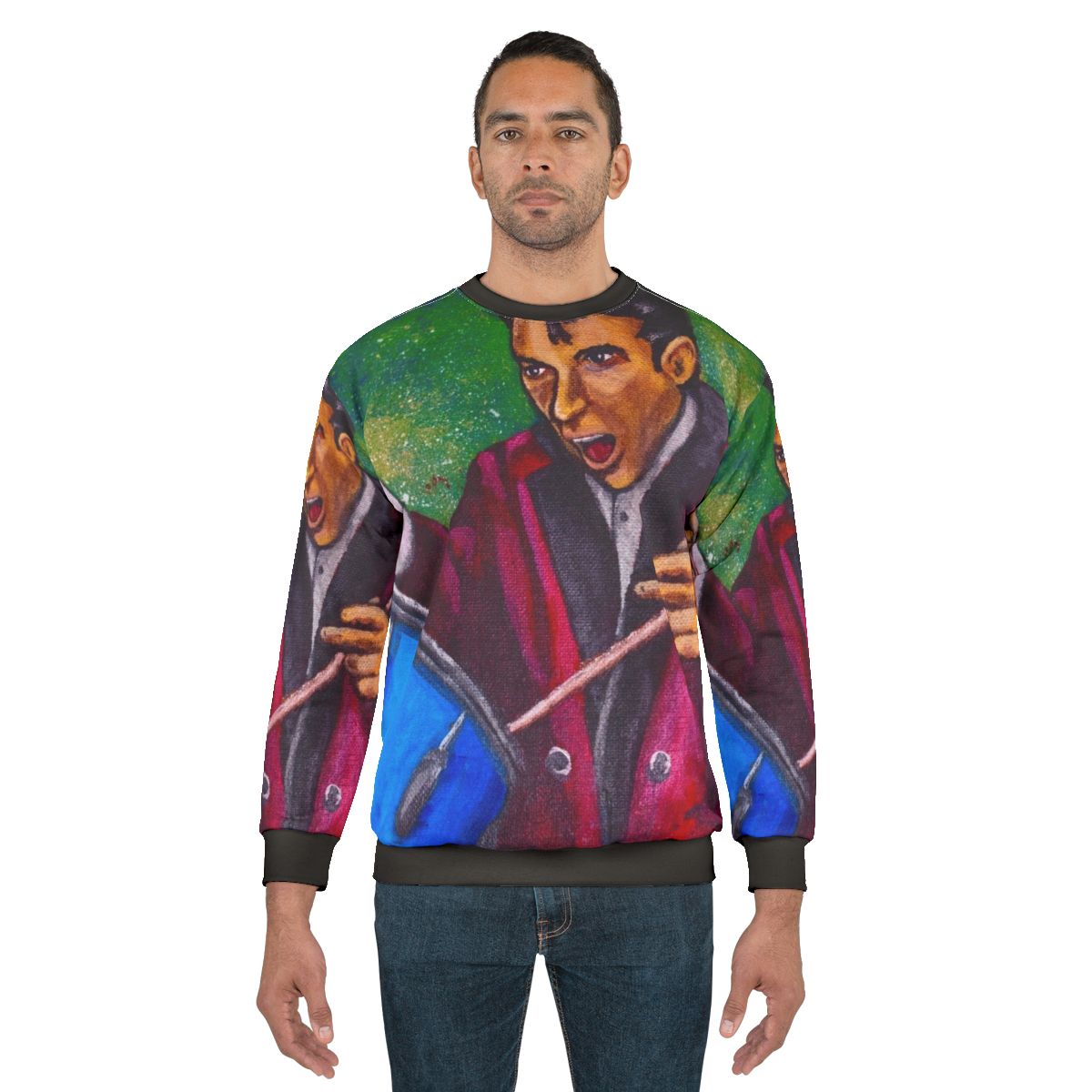 Gene Krupa Drummer Sweatshirt with Jazz Musician Graphic