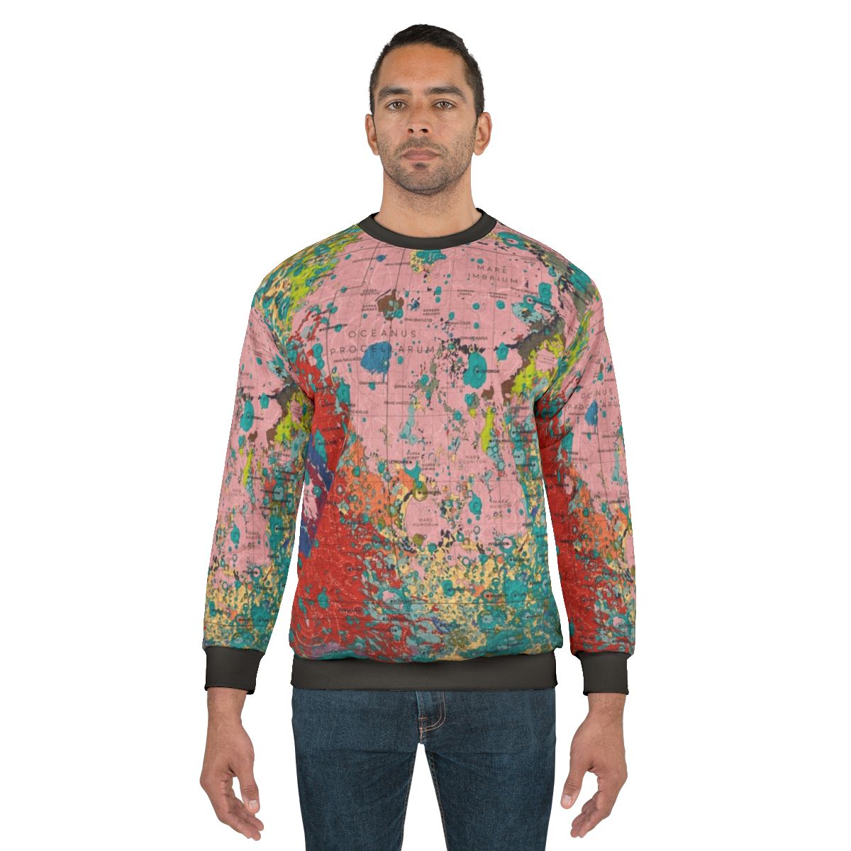 Geology of the Moon Sweatshirt featuring an educational infographic design