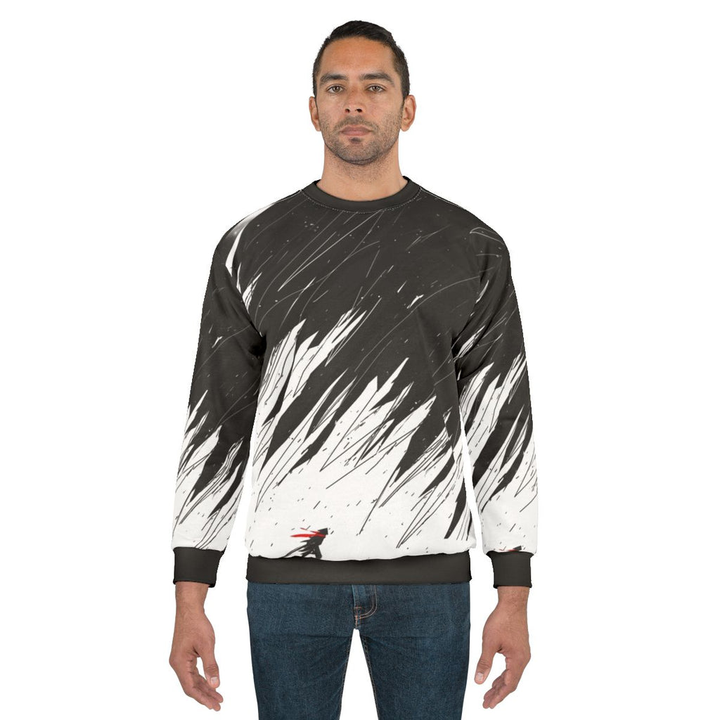 Geometric storm sweatshirt with minimalist, nature-inspired abstract design