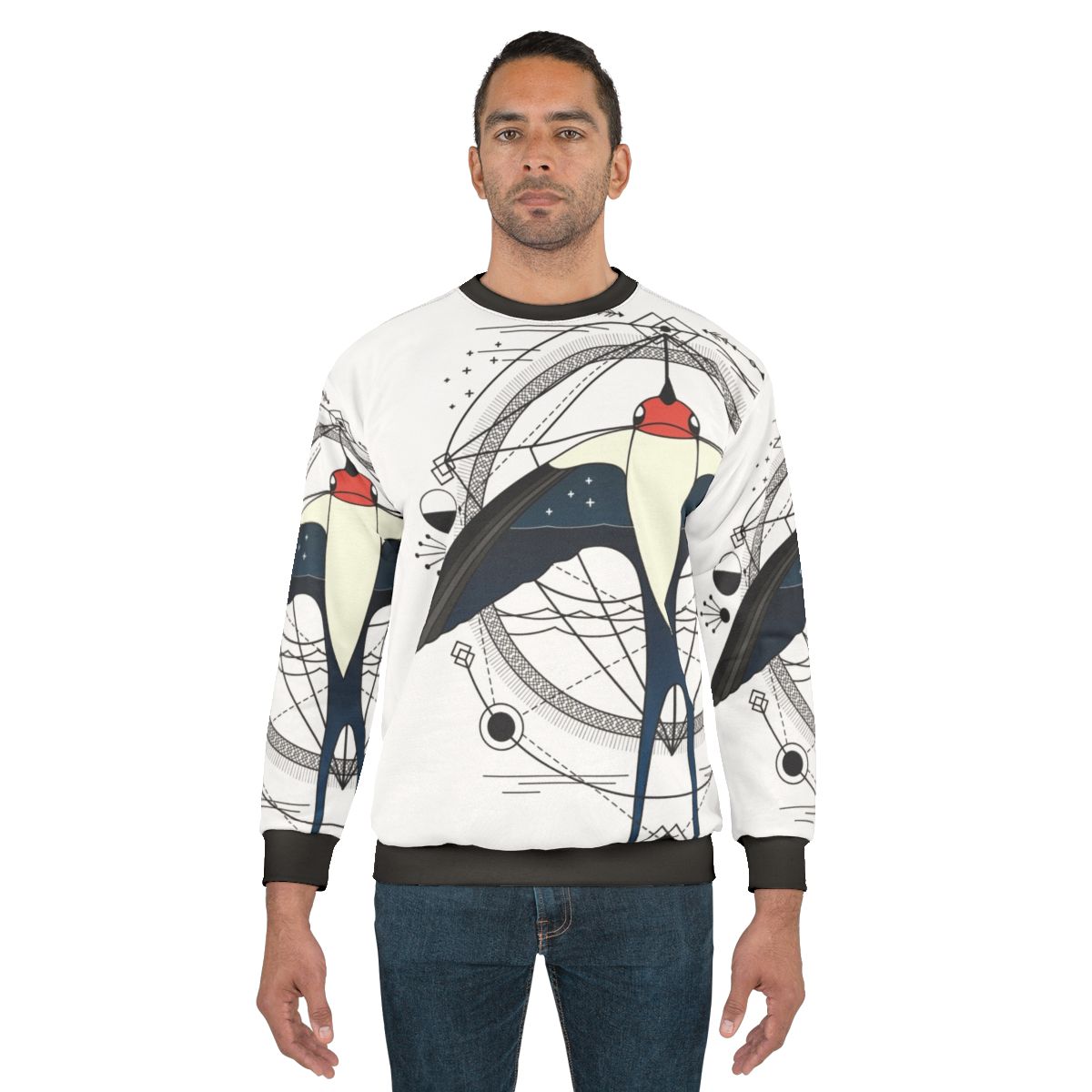 Geometric swallow abstract bird graphic sweatshirt