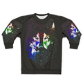 Geometric abstract wolf design on a grey sweatshirt