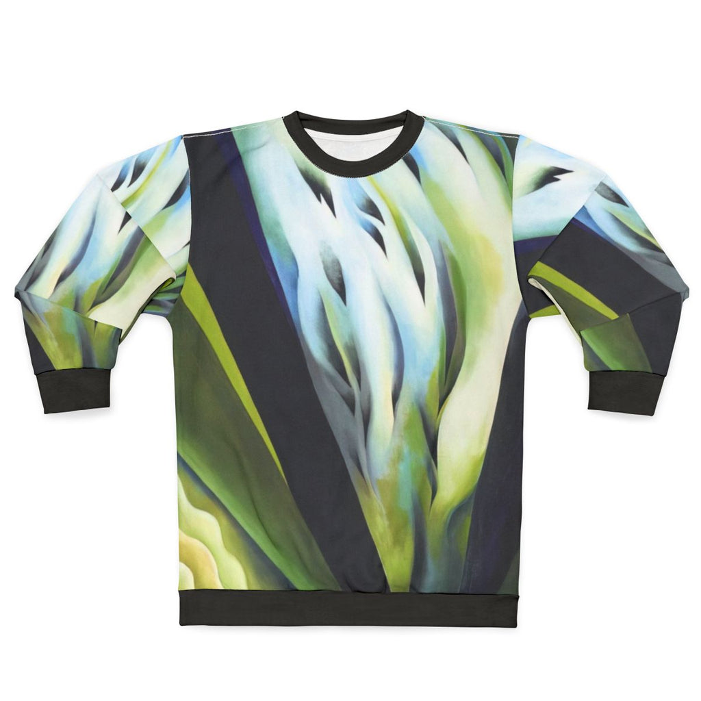 Georgia O'Keeffe-inspired blue and green music sweatshirt