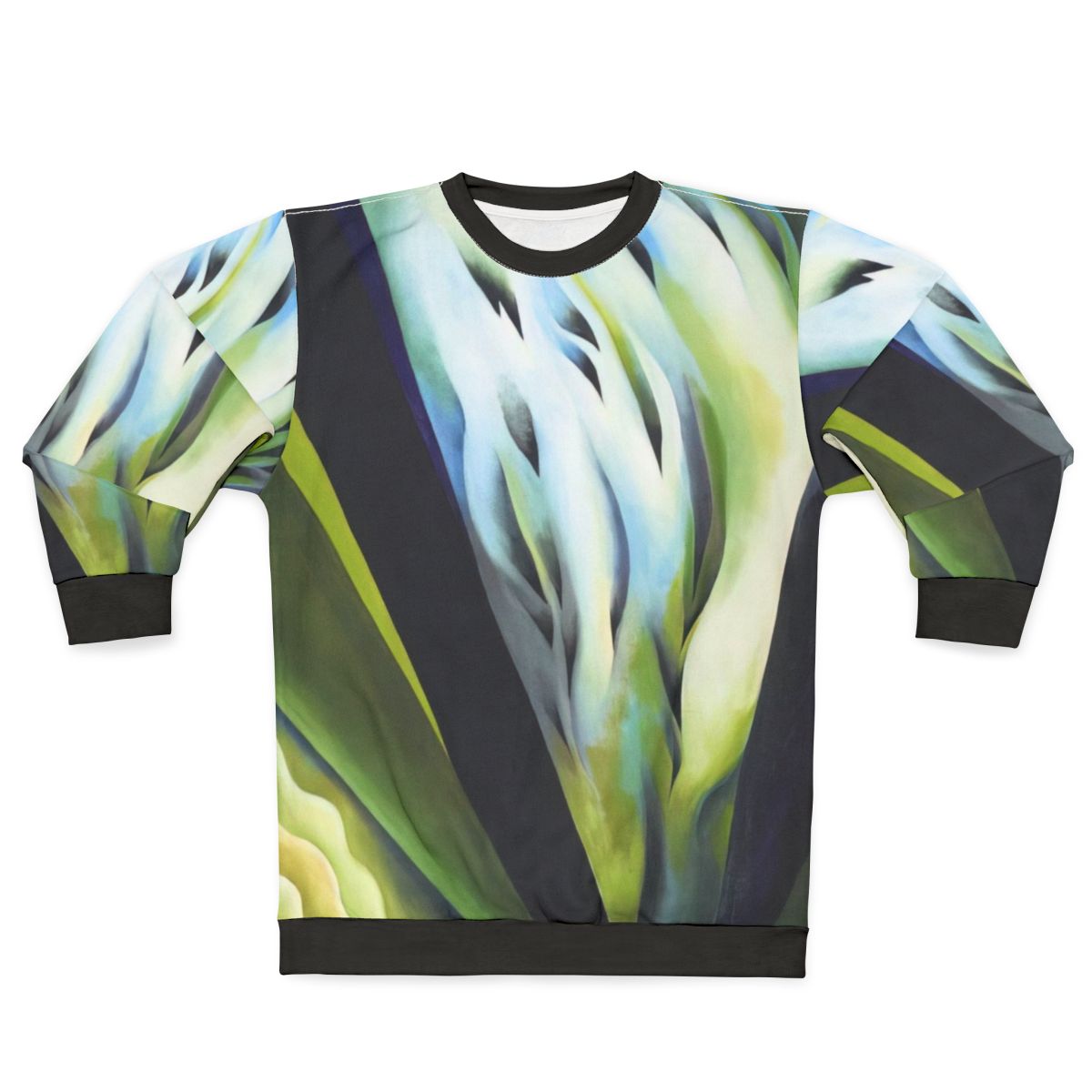 Georgia O'Keeffe-inspired blue and green music sweatshirt