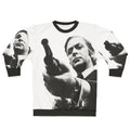 Michael Caine wearing a 'Get Carter' sweatshirt