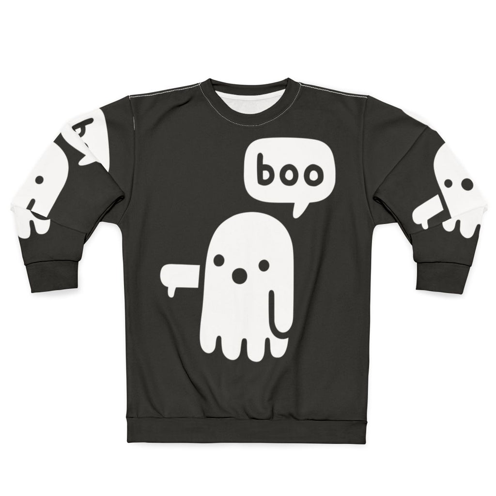 Spooky ghost graphic on a black sweatshirt