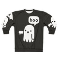 Spooky ghost graphic on a black sweatshirt