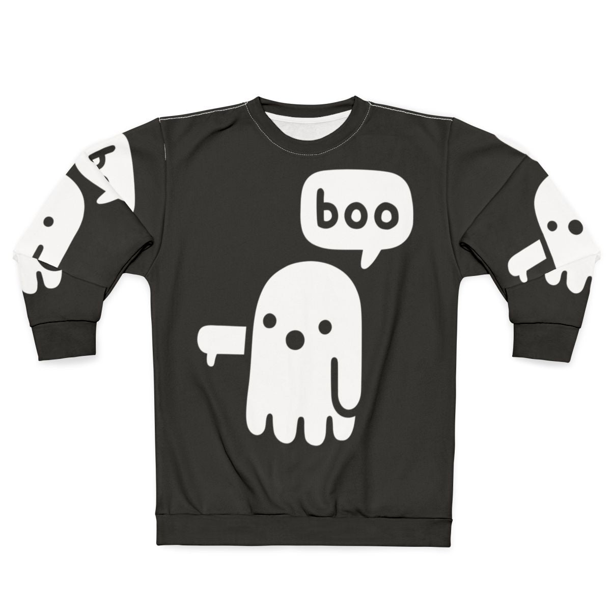 Spooky ghost graphic on a black sweatshirt