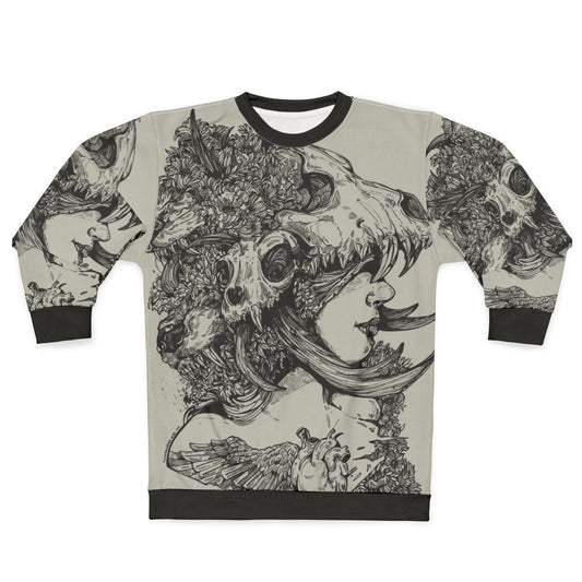 Edgy Girl Sweatshirt featuring an ink skull and wolf antlers design