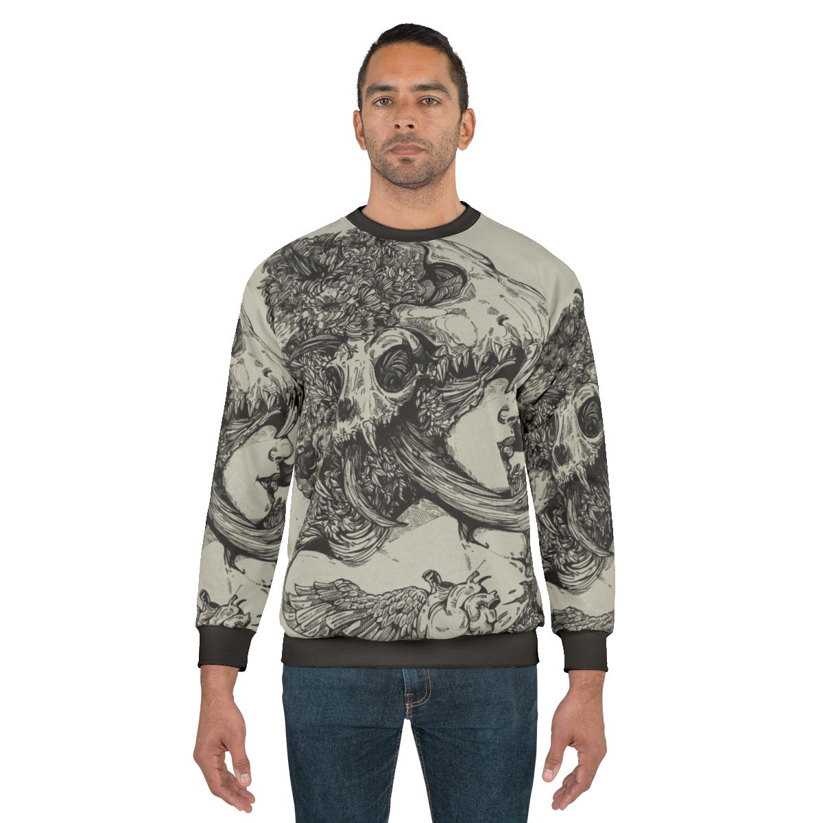 Edgy Girl Sweatshirt featuring an ink skull and wolf antlers design