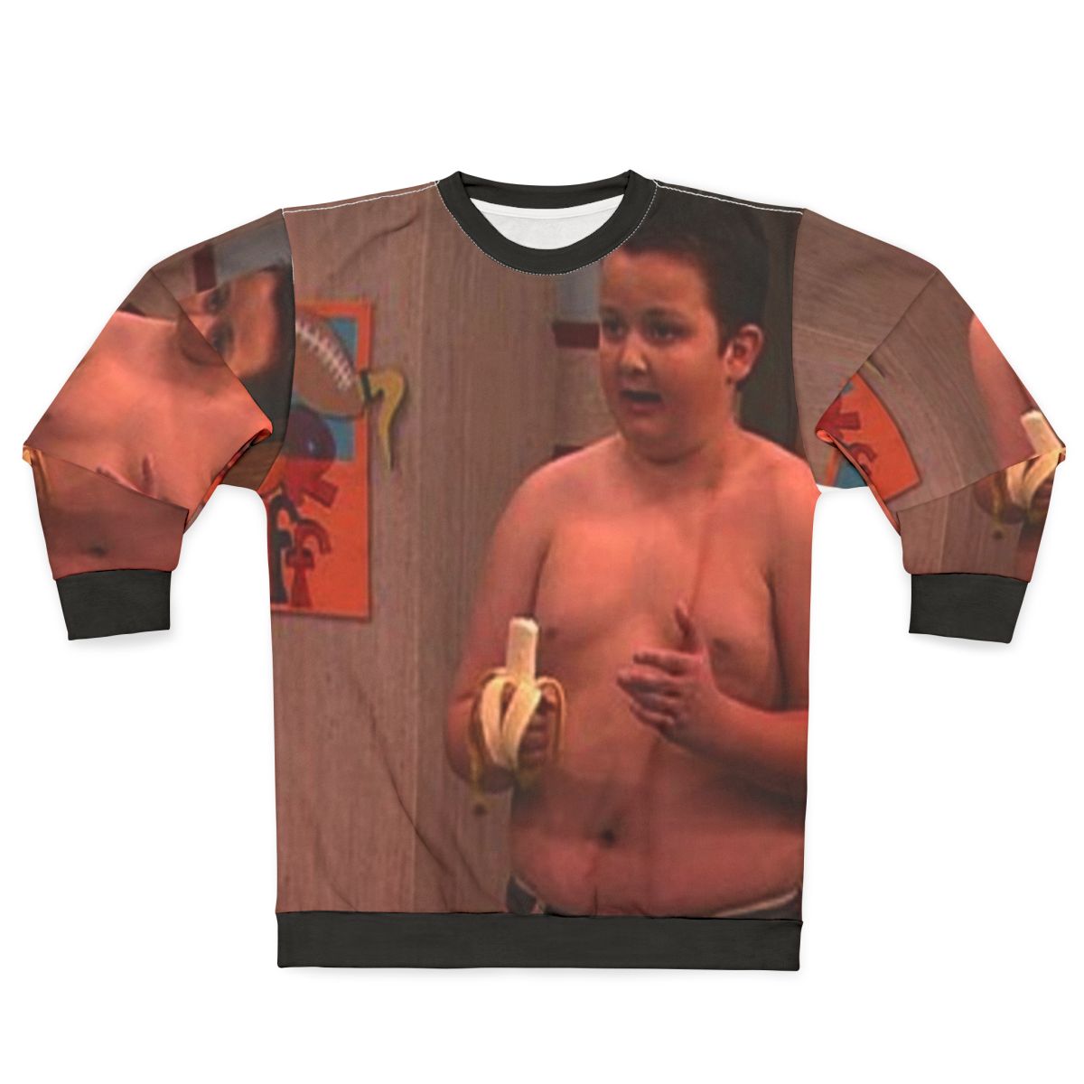 Gibby from iCarly wearing a sweatshirt with the Nickelodeon cartoon logo