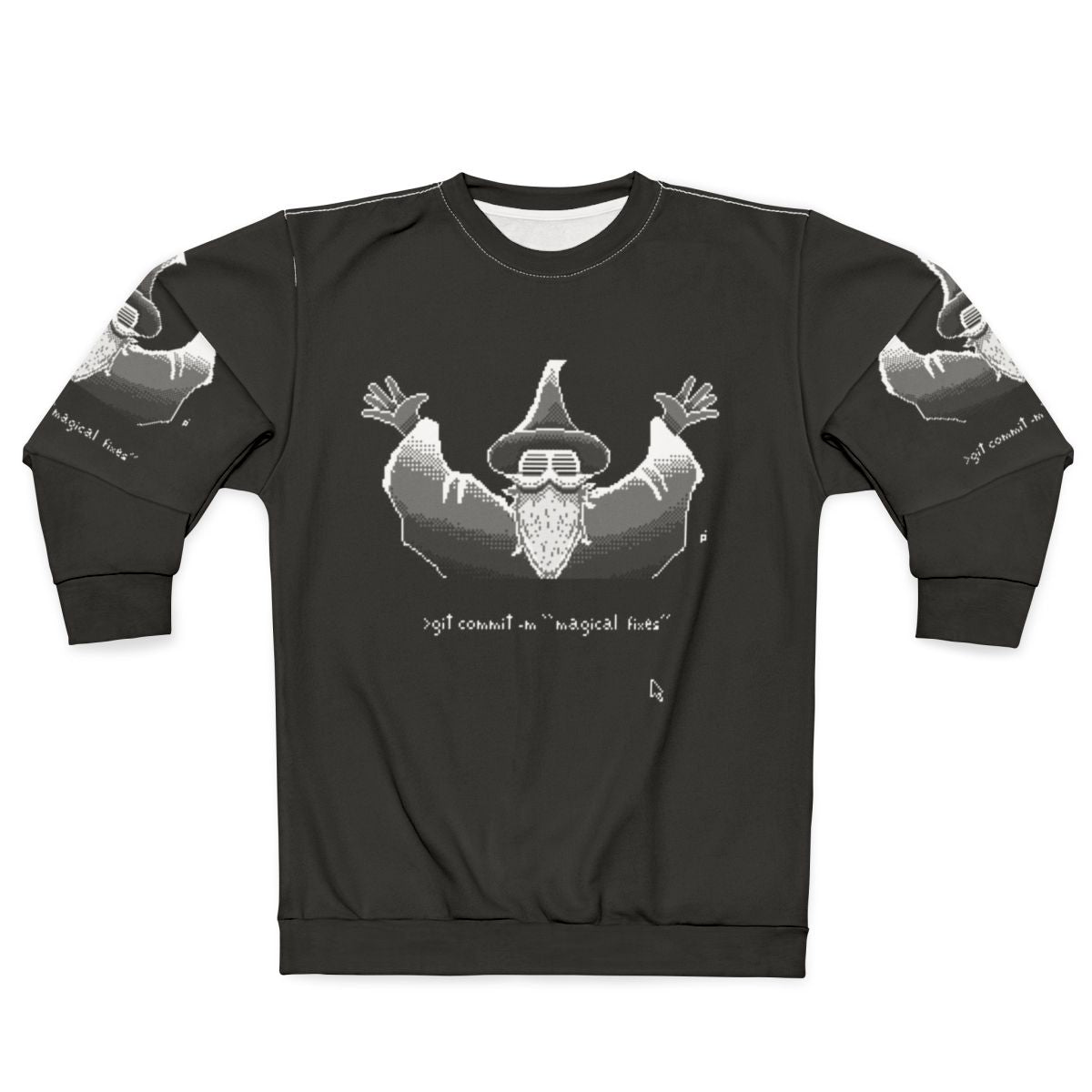 Git Wizard Programmer Sweatshirt featuring a monochrome pixel art design
