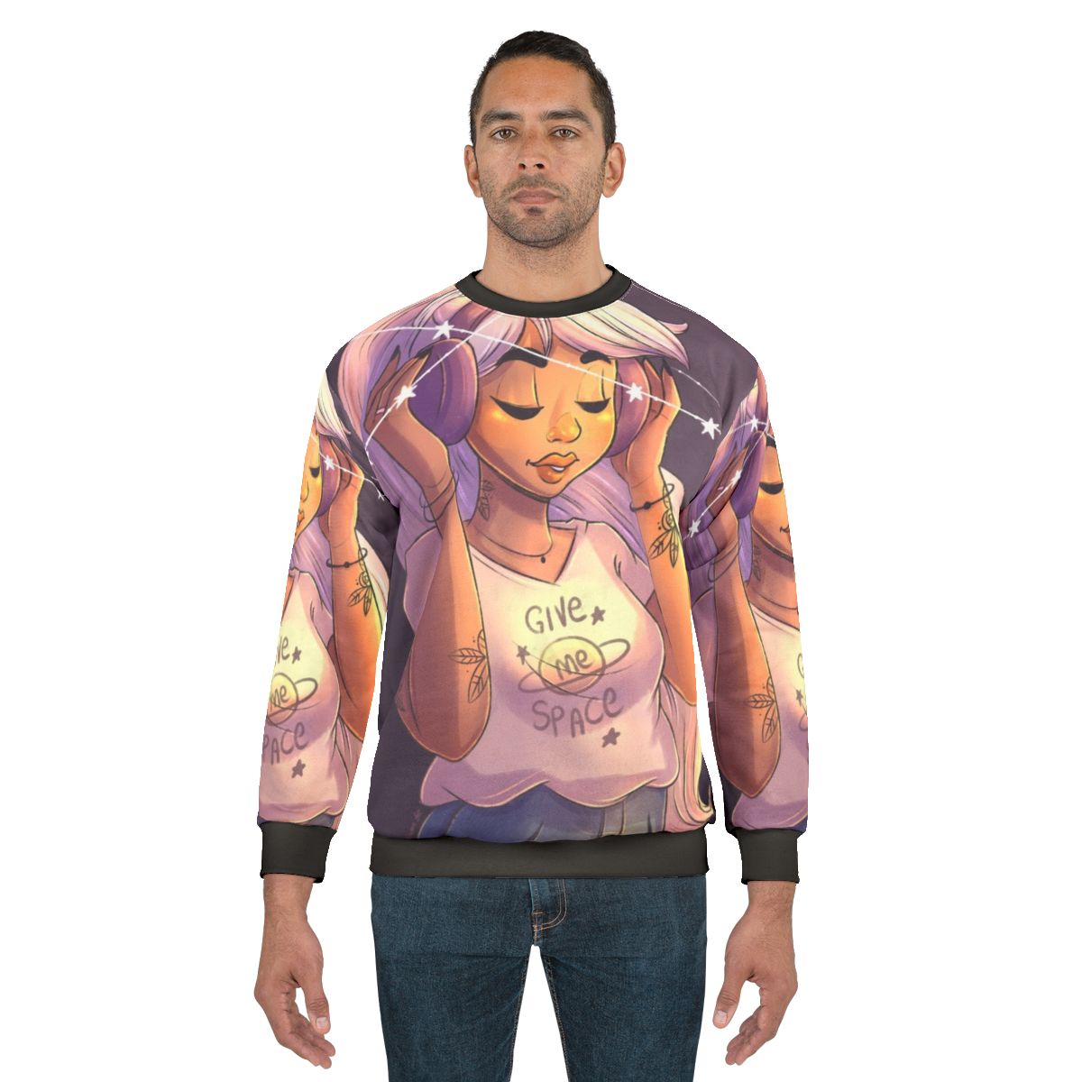 Galaxy print "Give Me Space" sweatshirt for science geeks and astrology lovers