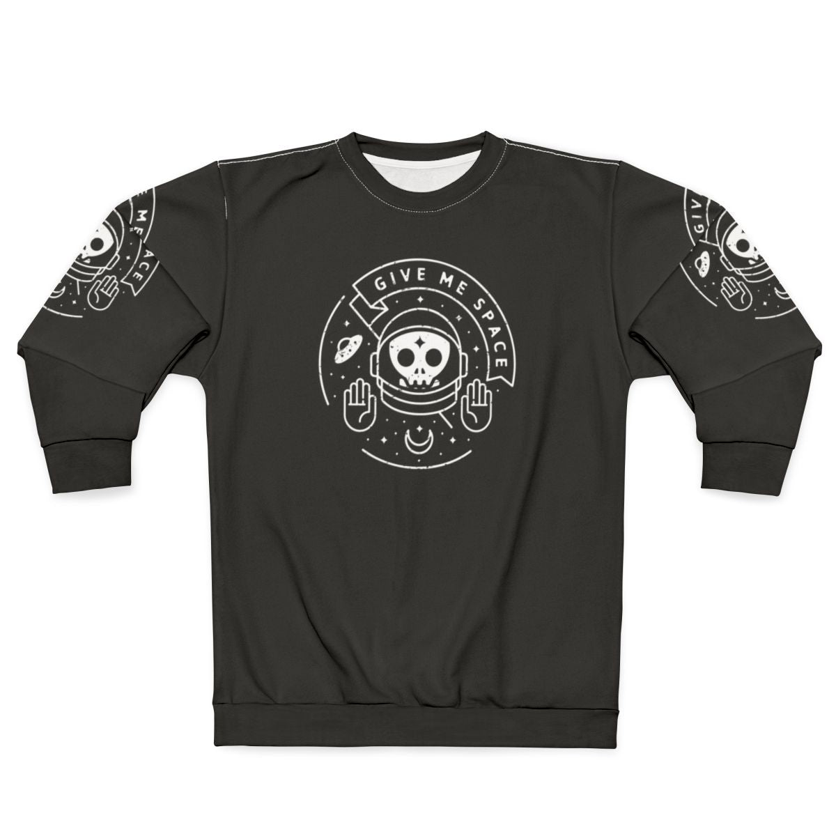 Astronomical Space Sweatshirt with Moon, UFO, and Minimalist Graphic