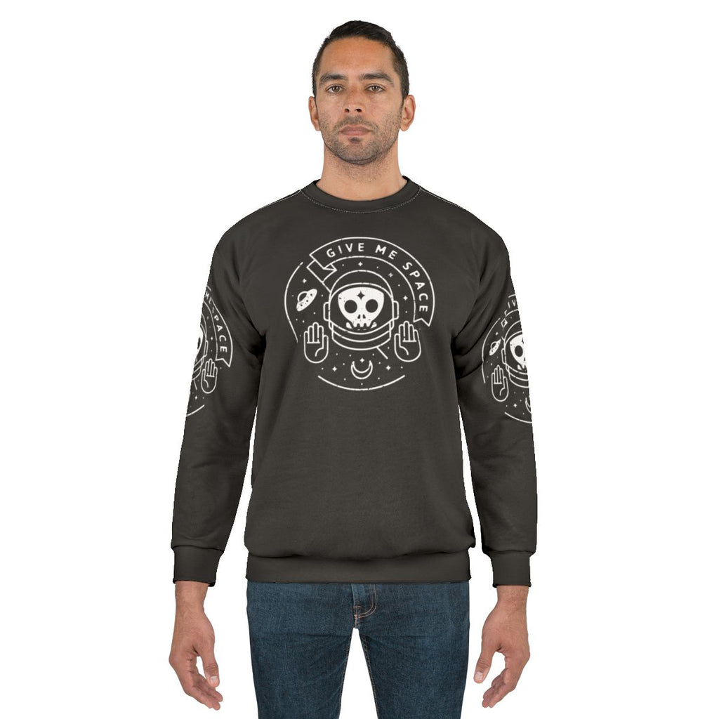 Astronomical Space Sweatshirt with Moon, UFO, and Minimalist Graphic