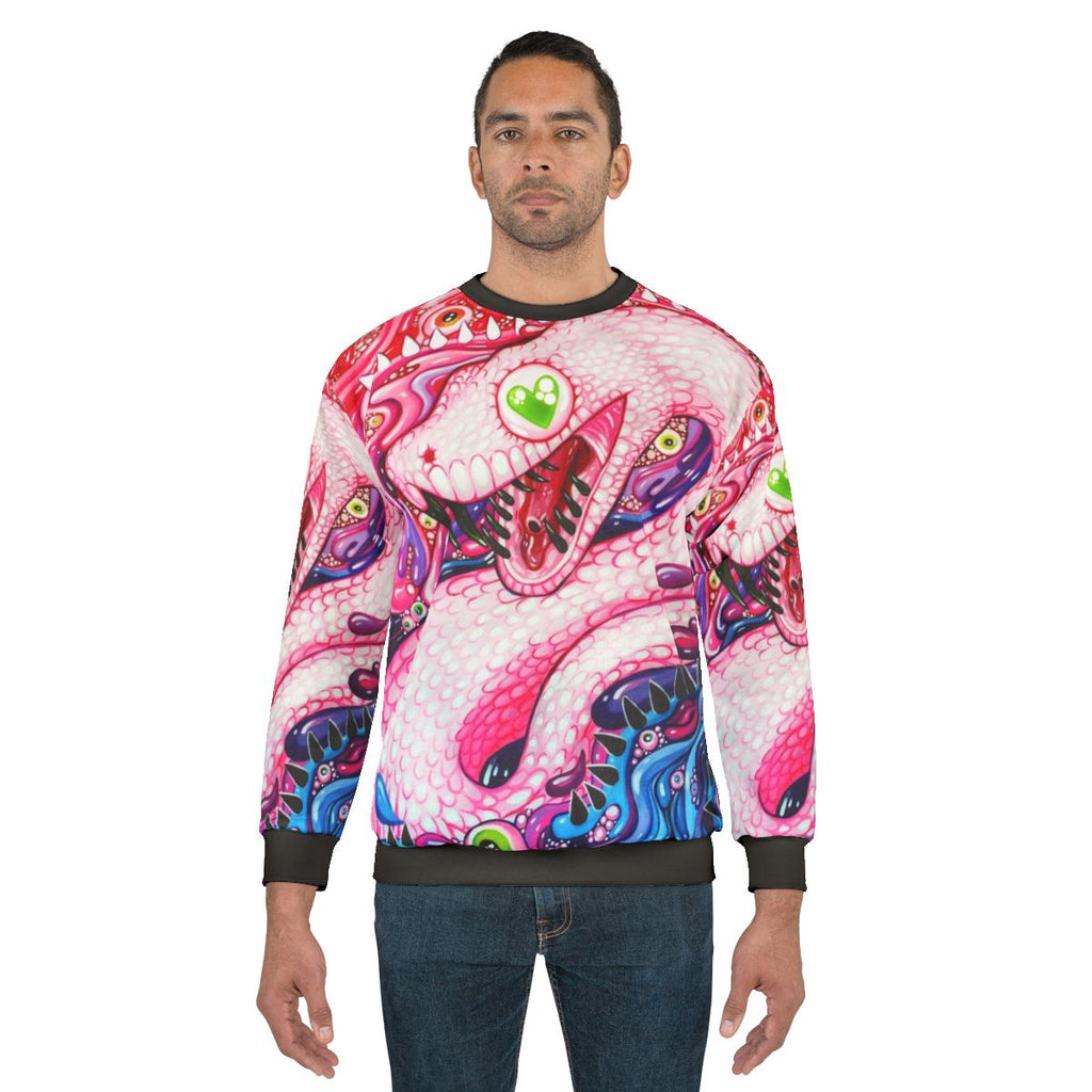 Glittersnake acrylic painting on colorful sweatshirt