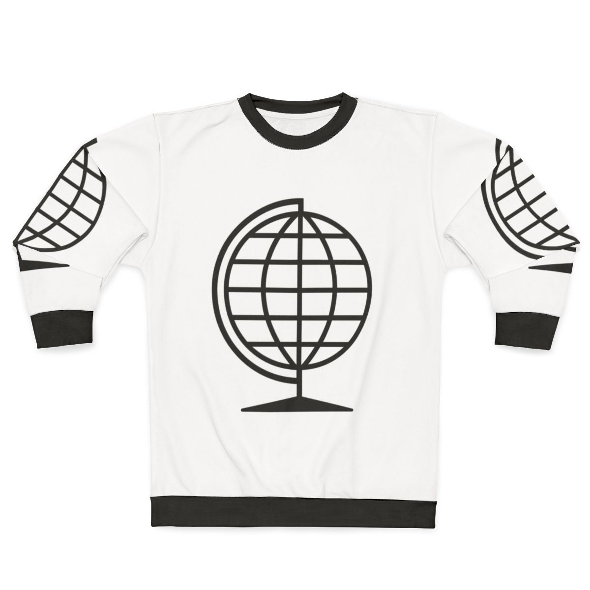 Person wearing globe travel sweatshirt