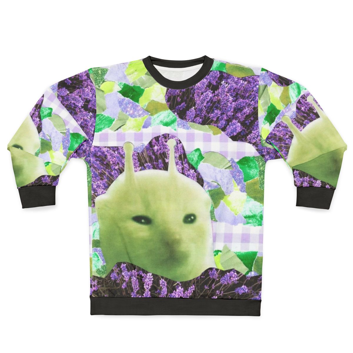 Handmade green alien collage art sweatshirt
