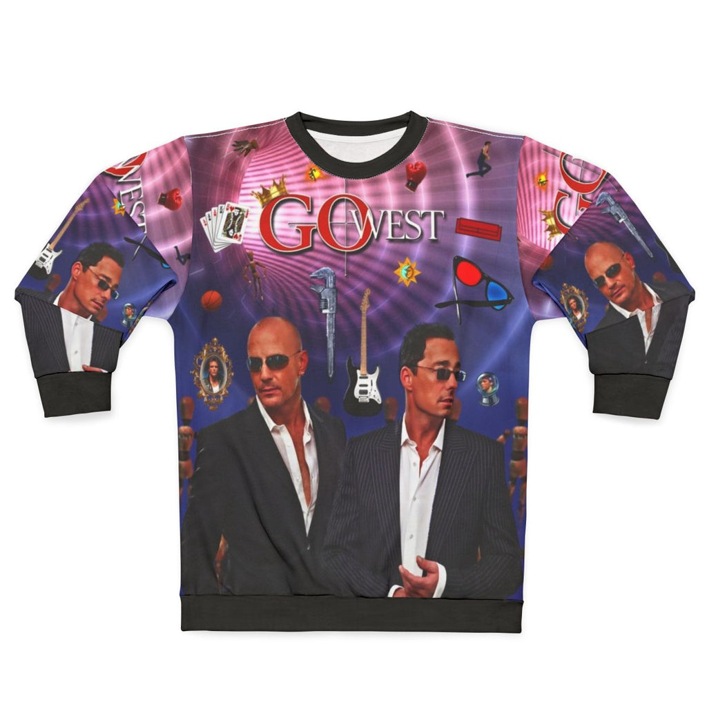 "Go West Band Sweatshirt featuring the iconic band logo"