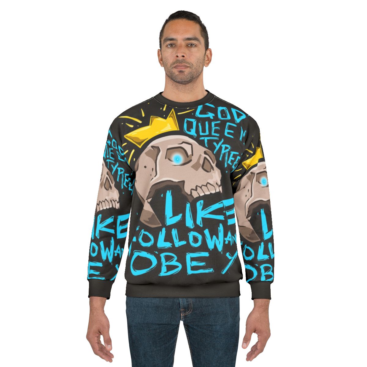 God Queen Borderlands 3 Sweatshirt featuring a skull and crown vector design